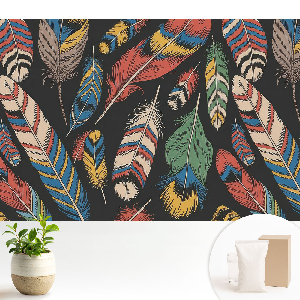 Tapeta na stenu Farebné pierka v boho štýle