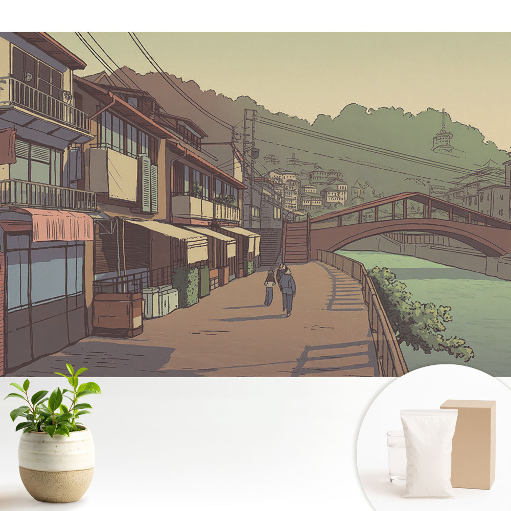 Tapeta na stenu Most a ulica v pastelových farbách