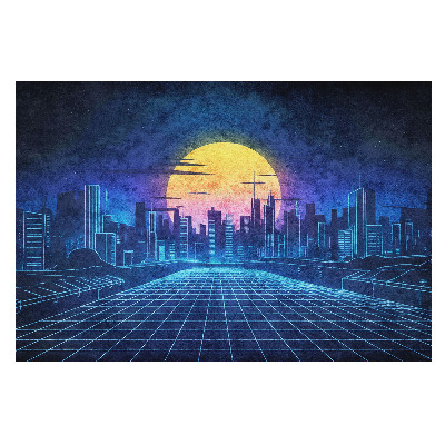 Tapeta do obývačky s motívom západu slnka vo futuristickom meste