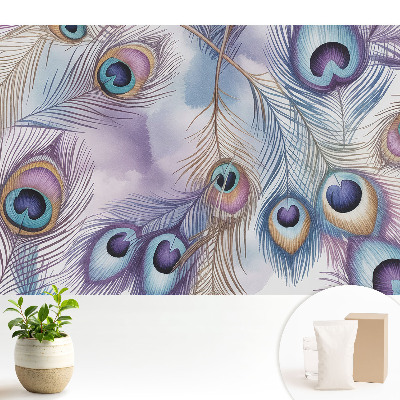 Tapeta na stenu s pastelovým abstraktným motívom pávieho peria