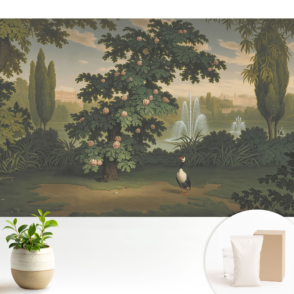 Luxusná tapeta Malebná záhrada so stromom a vtákom