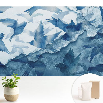 Luxusná tapeta s abstraktným motívom modrých vtákov
