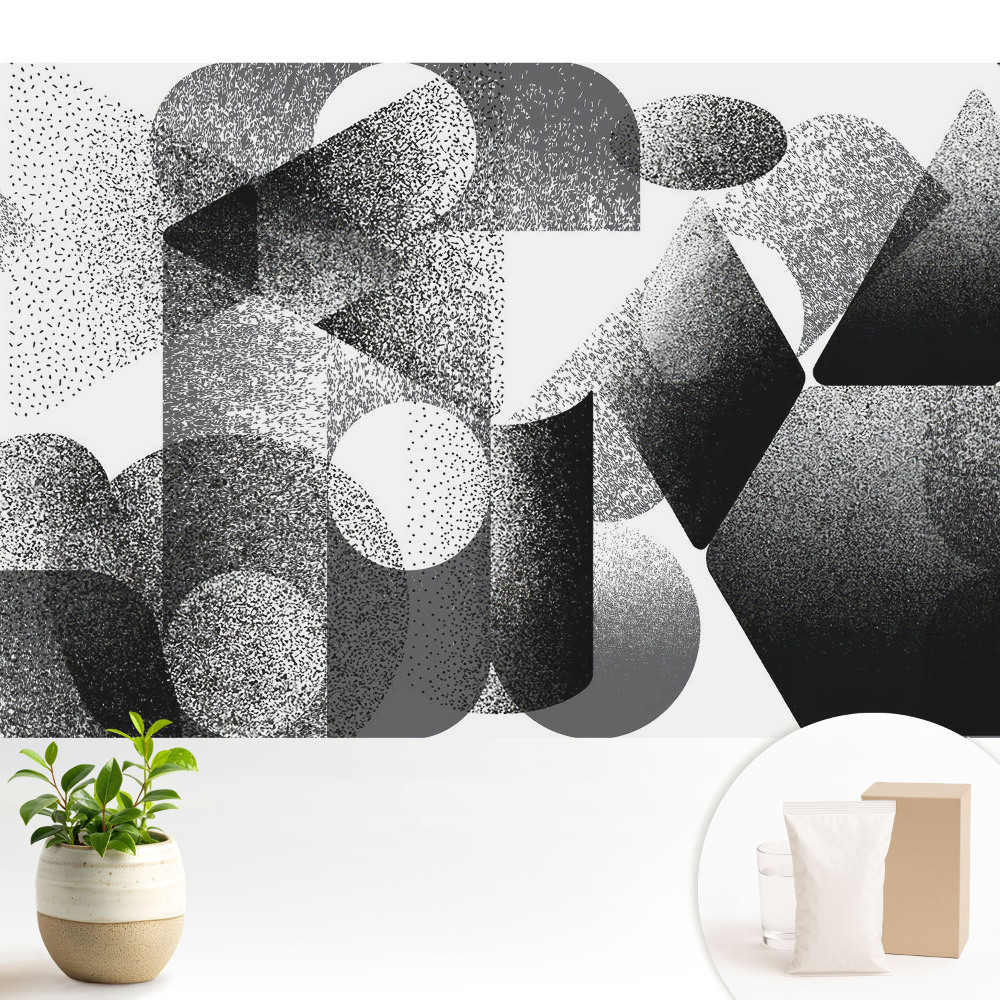 Tapeta na stenu Abstraktné geometrické tvary čierne a sivé