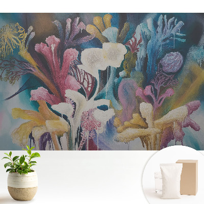 Tapeta do obývačky s abstraktným kvetinovým motívom v živých farbách