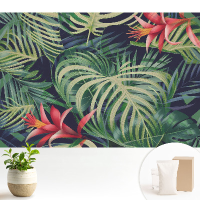Tapeta na stenu s motívom tropických listov v energickom nádychu