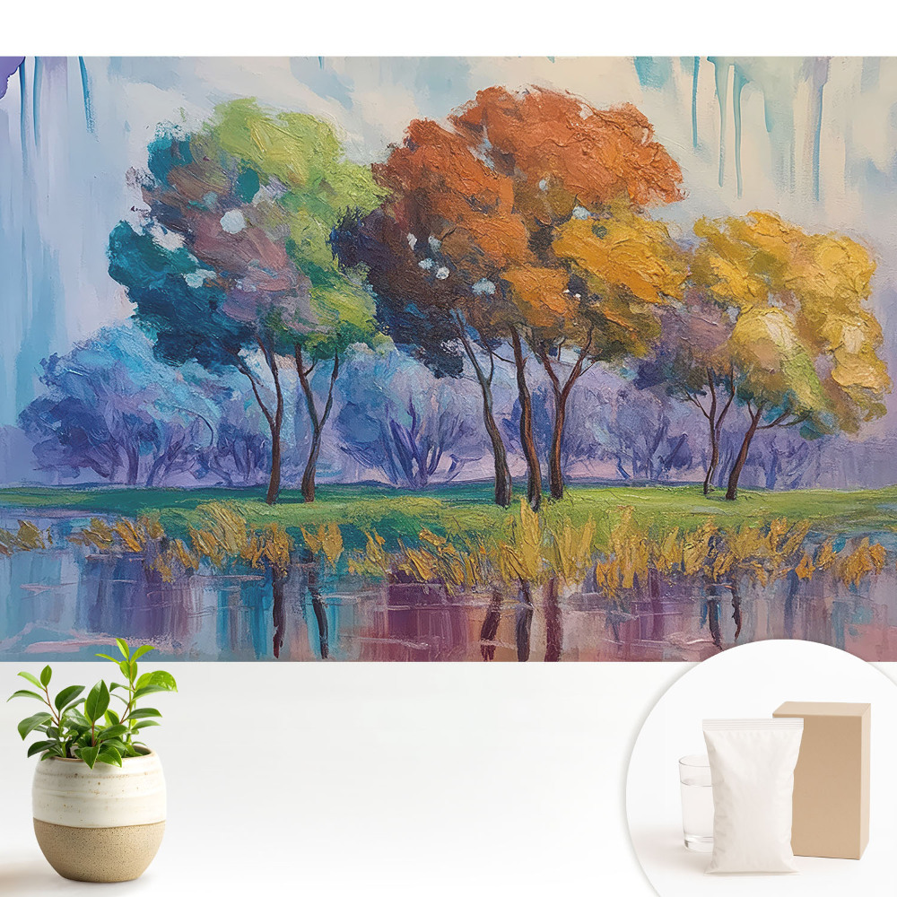 Tapeta do obývačky Abstraktná kompozícia farebných stromov