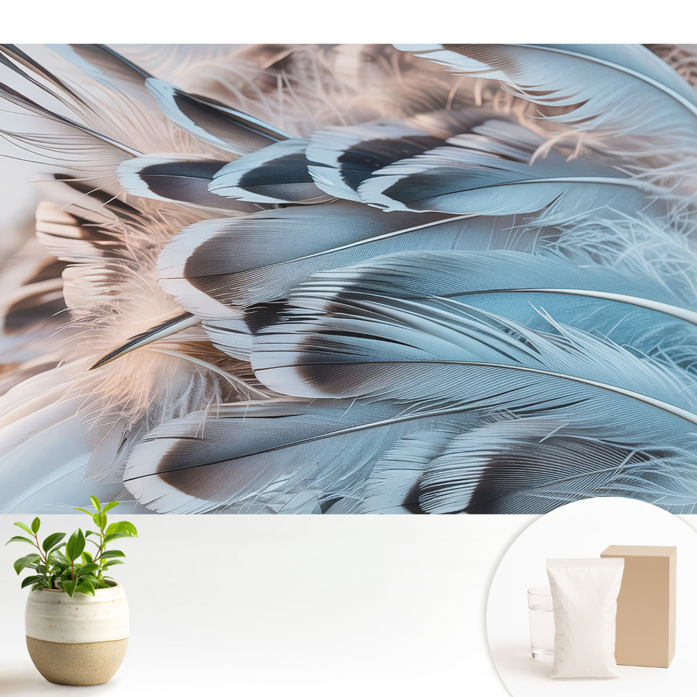 Tapeta do obývačky Modré perie s harmonickými vzormi