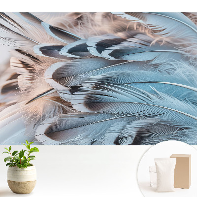 Tapeta do obývačky Modré perie s harmonickými vzormi