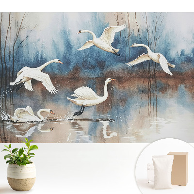 Tapeta na stenu Labute na jazere v hmlistom lese