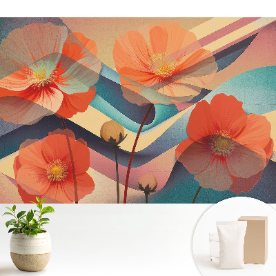 Tapeta do obývačky Abstraktné tvary oranžových kvetov