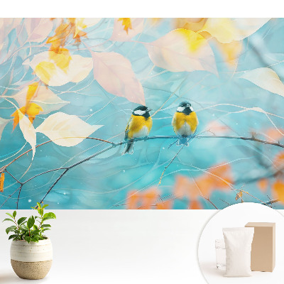 Tapeta Vtáky na konári s listnatými akcentmi.