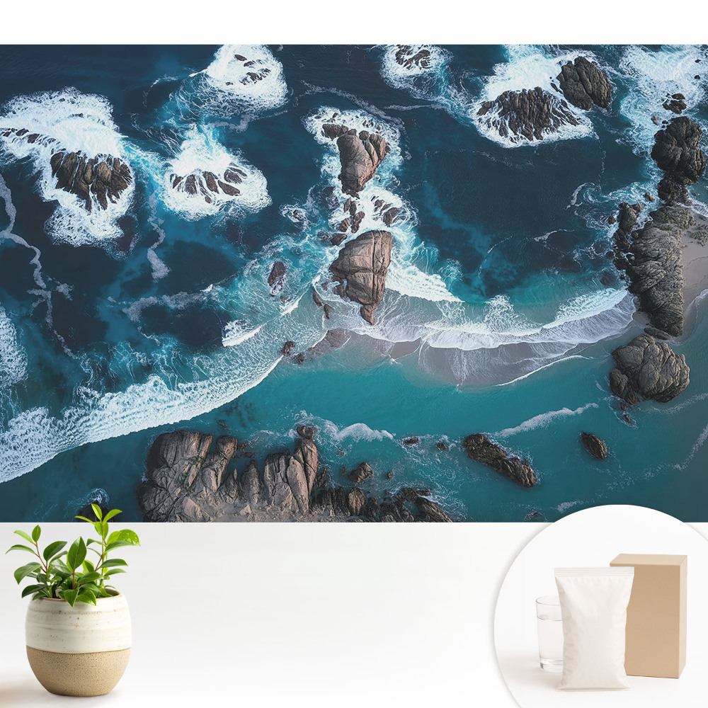 Tapeta do obývačky Pohľad na oceán so skalami zhora v živých farbách