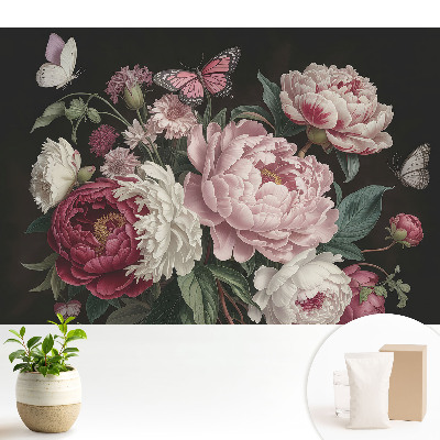 Luxusná tapeta s motívom romantických pivoniek a motýľov