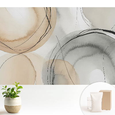 Tapeta Abstraktné kruhy v béžovej a sivej farbe