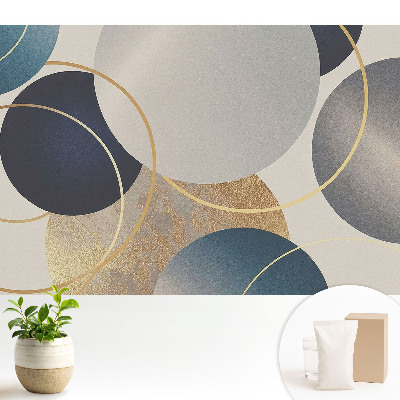 Tapeta na stenu s geometrickými kruhovými motívmi v šedo-modrých tónoch