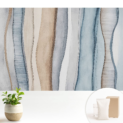 Tapeta do obývačky Vertikálne vlny modrých a béžových pruhov