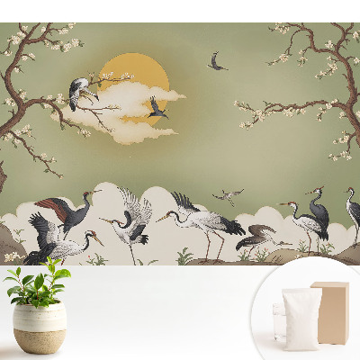 Luxusná tapeta Žeriavy a kvitnúce stromy