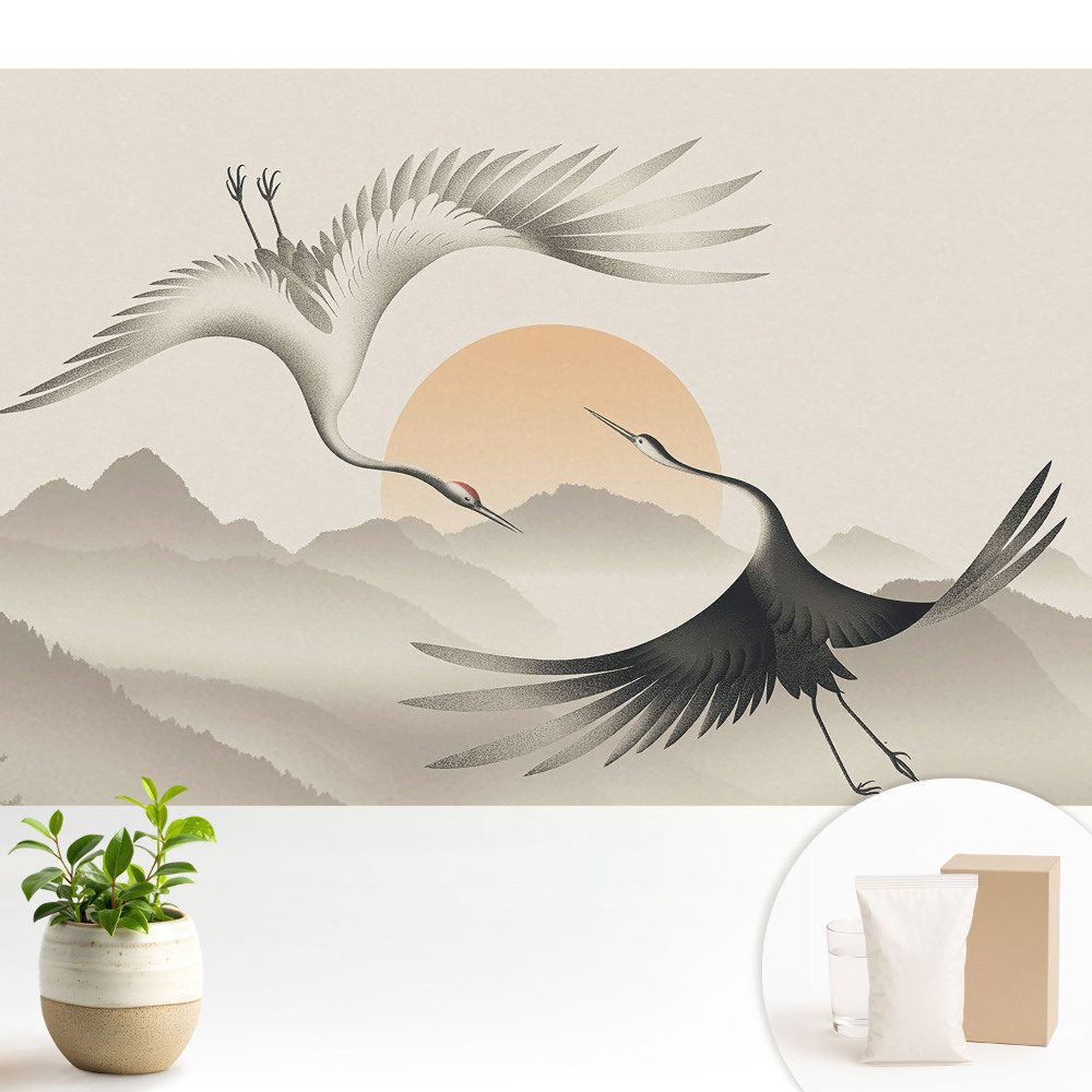 Tapeta do obývačky Žeriavy nad horami, príroda v harmónii