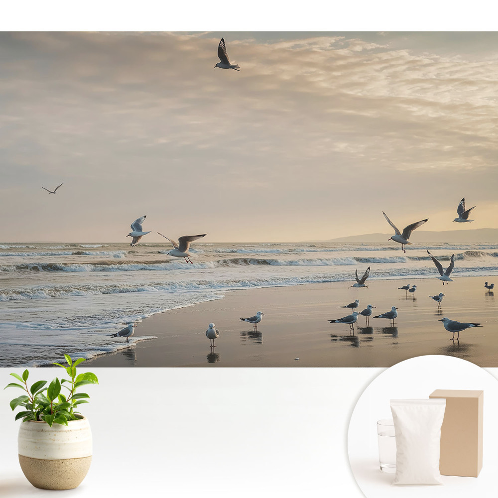 Tapeta na stenu Čajky na pobreží pri západe slnka