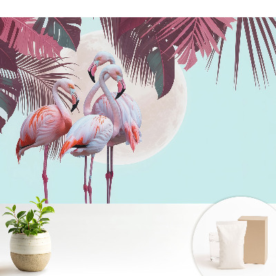 Tapeta s farebnými plameniakmi v tropickom prostredí