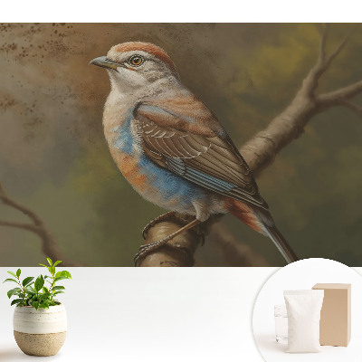 Tapeta na stenu s realistickým motívom vtáka sediaceho na konári