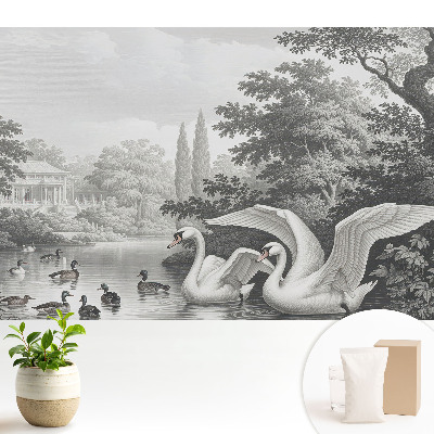 Luxusná tapeta s motívom jazera, labutí a kačiek v klasickom štýle