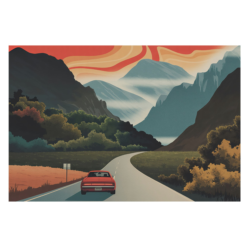 Tapeta do obývačky s motívom retro výletu do hôr