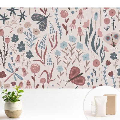 Tapeta na stenu Moderné kvety a motýle