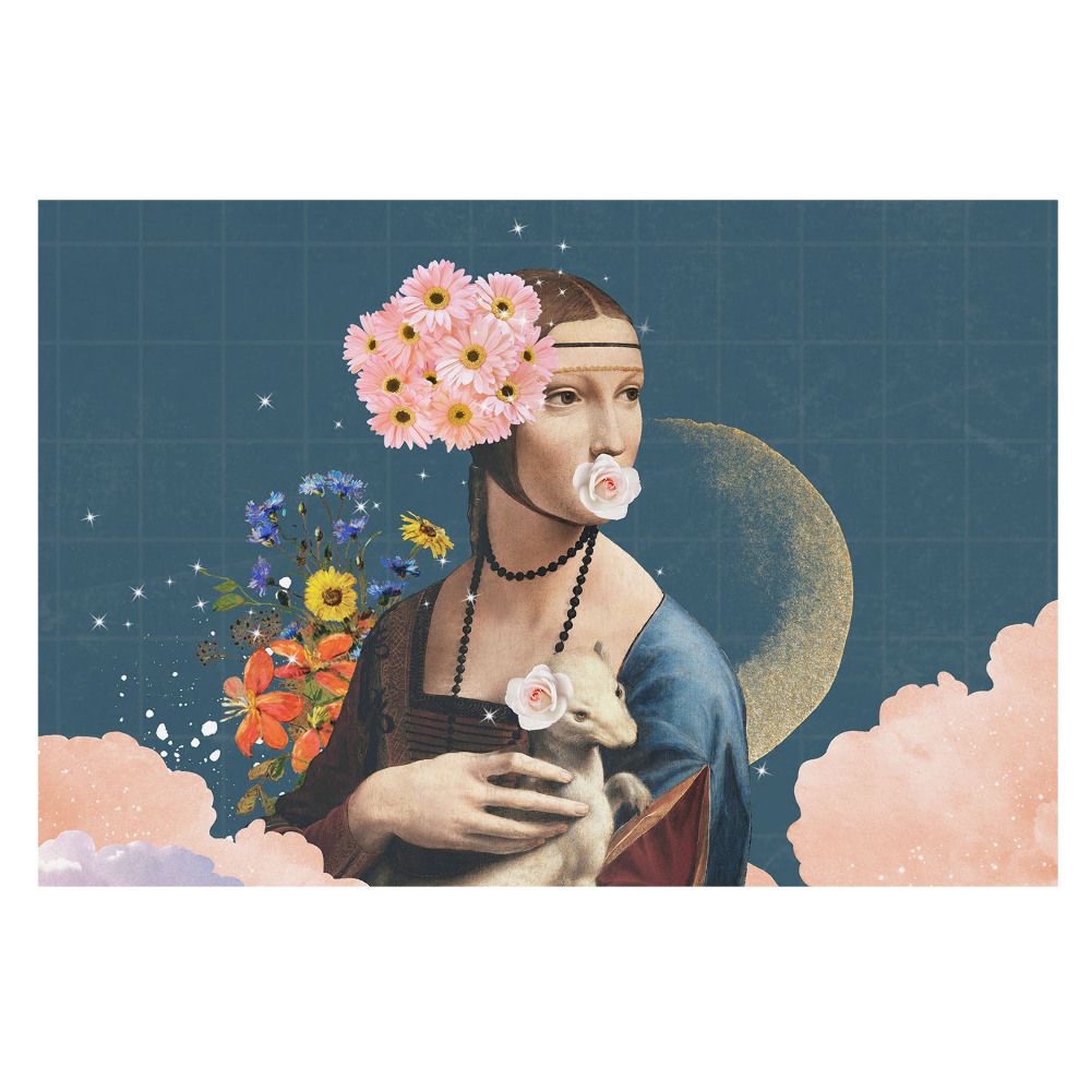 Tapeta do obývačky s kvetinovým surrealistickým portrétom