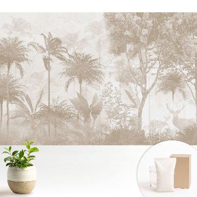 Tapeta na stenu s jemným motívom tropického lesa a jeleňmi