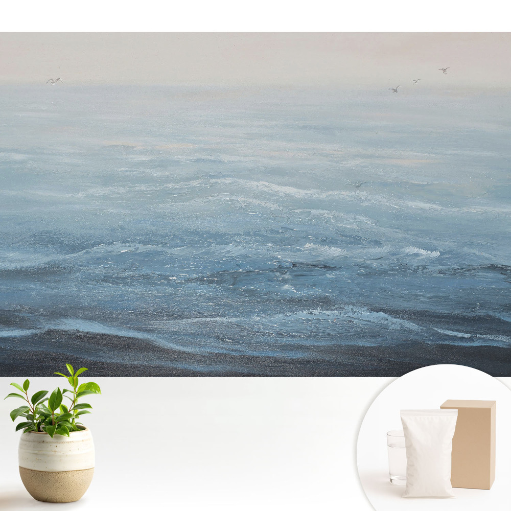 Luxusná tapeta Modré vlny a vtáky