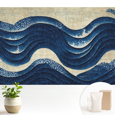 Tapeta Elegantný harmonický motív v námorníckej modrej farbe s vlnami