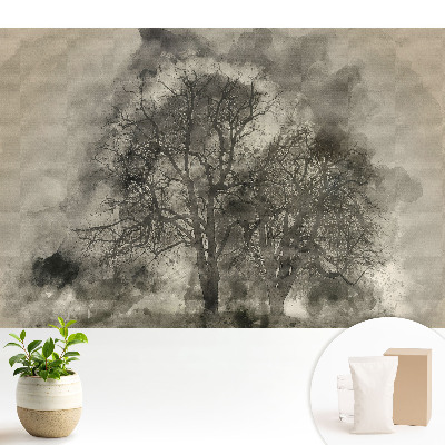 Tapeta do obývačky s motívom atmosférických akvarelov a hmlistých stromov