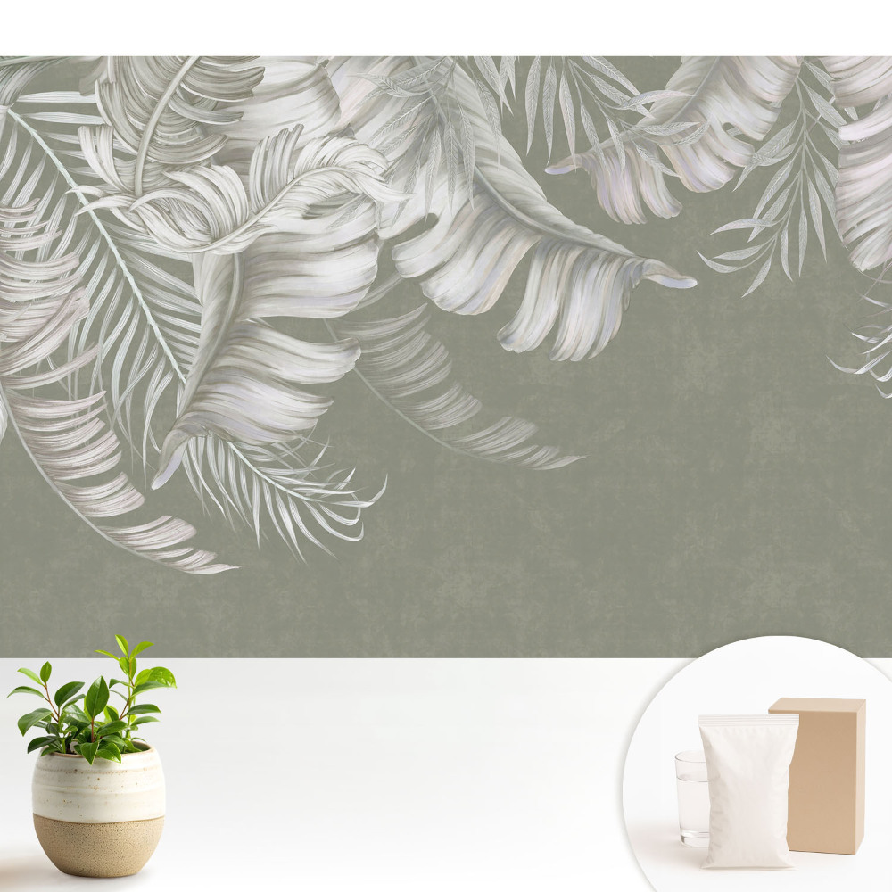 Tapeta Jemné tropické listy na sivom pozadí