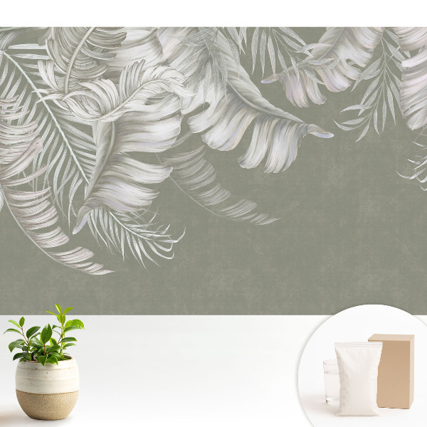 Tapeta Jemné tropické listy na sivom pozadí