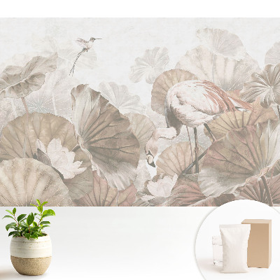 Tapeta na stenu s motívom plameniaka medzi listami