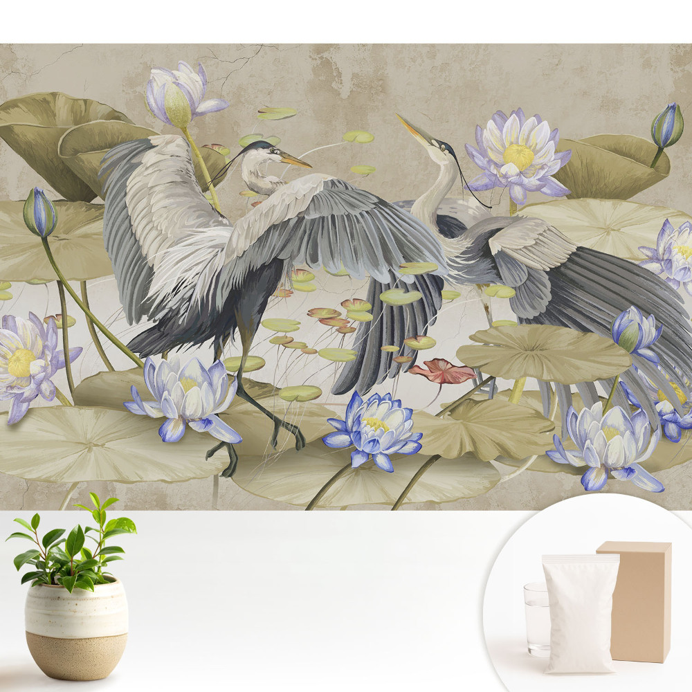 Tapeta Žeriavy okolo leknín v klasickom štýle