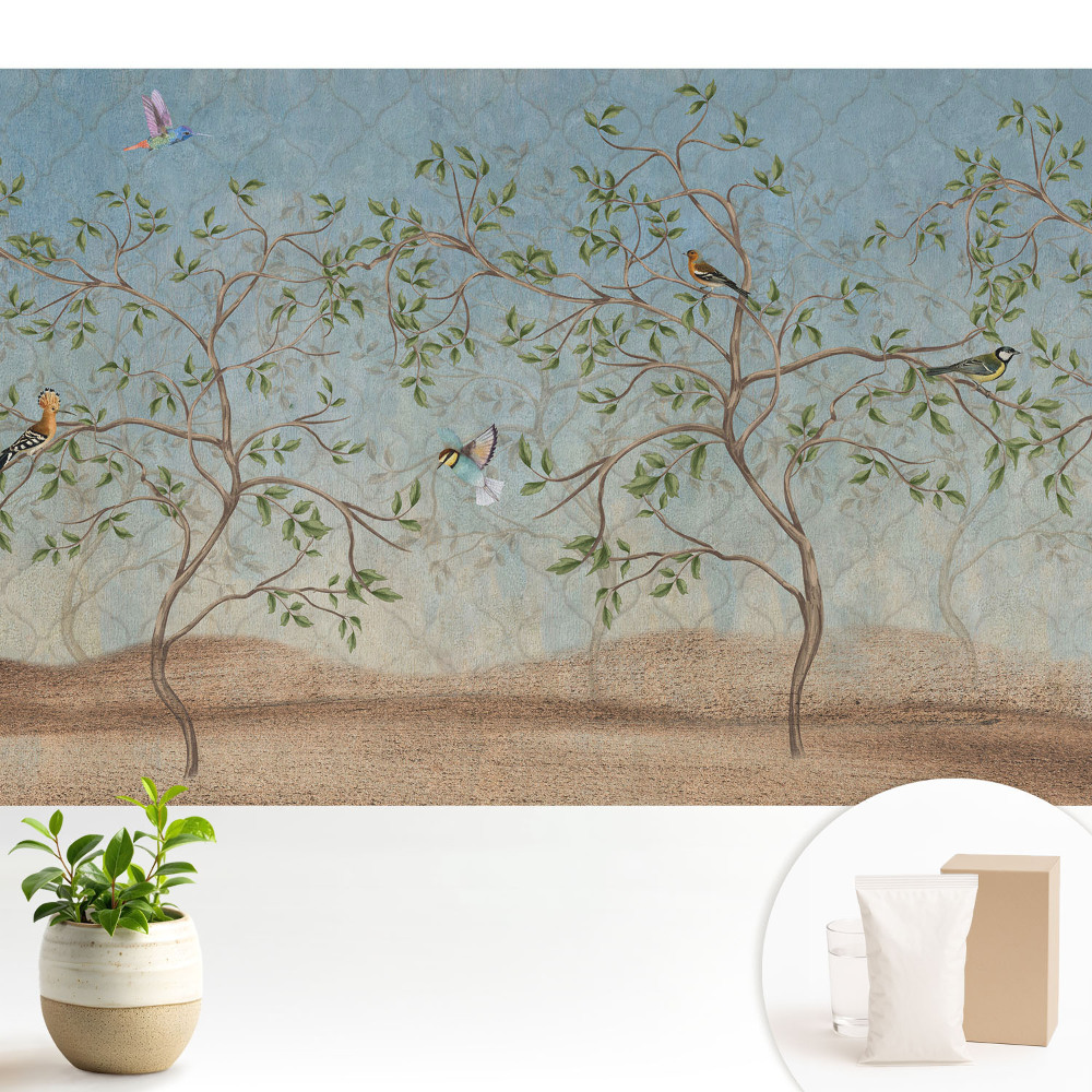 Tapeta Farebné vtáky na strome v tlmenej atmosfére