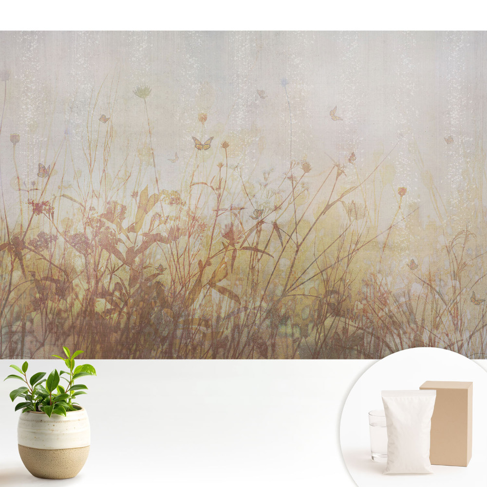 Tapeta do obývačky Kvety a motýle v pastelových farbách