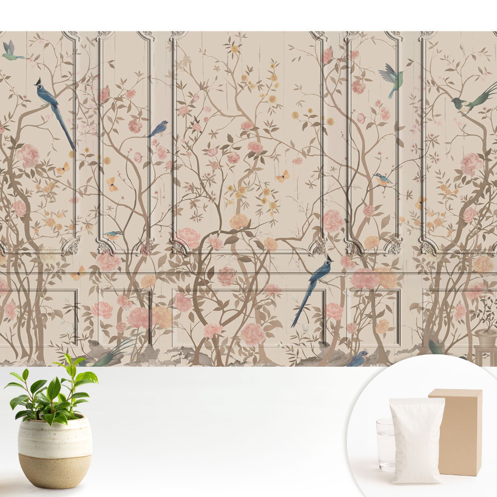 Tapeta na stenu Vtáky a ruže na pozadí panelov