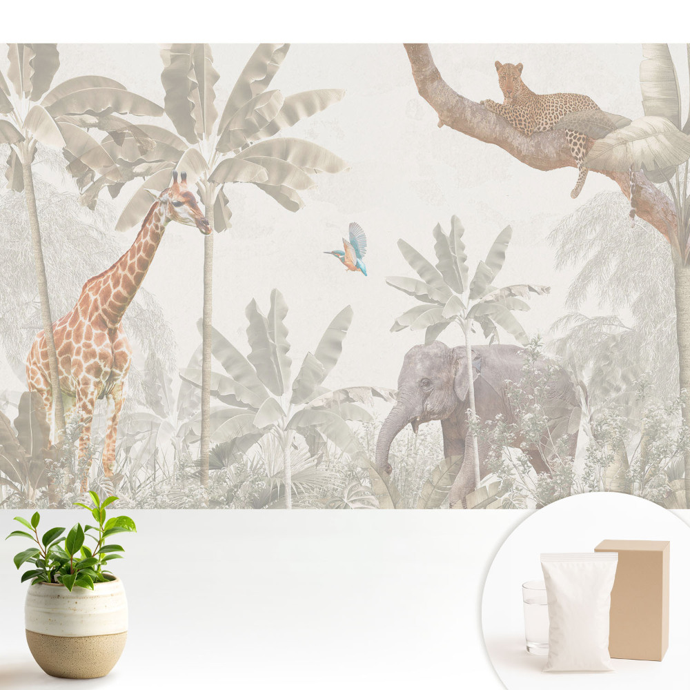 Tapeta Exotická fauna a flóra v pastelových tónoch