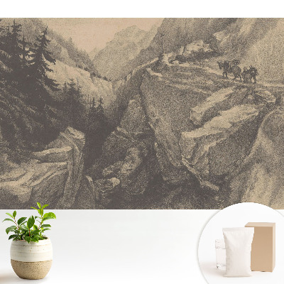 Tapeta na stenu Horská krajina s cestovateľmi