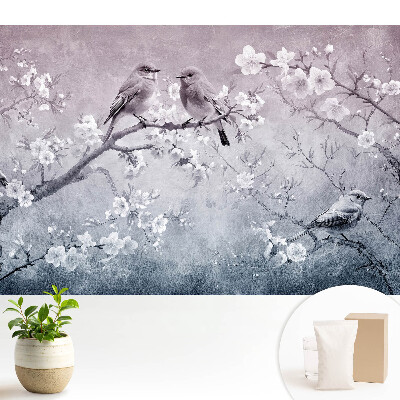 Tapeta Vtáky na kvetinových konároch