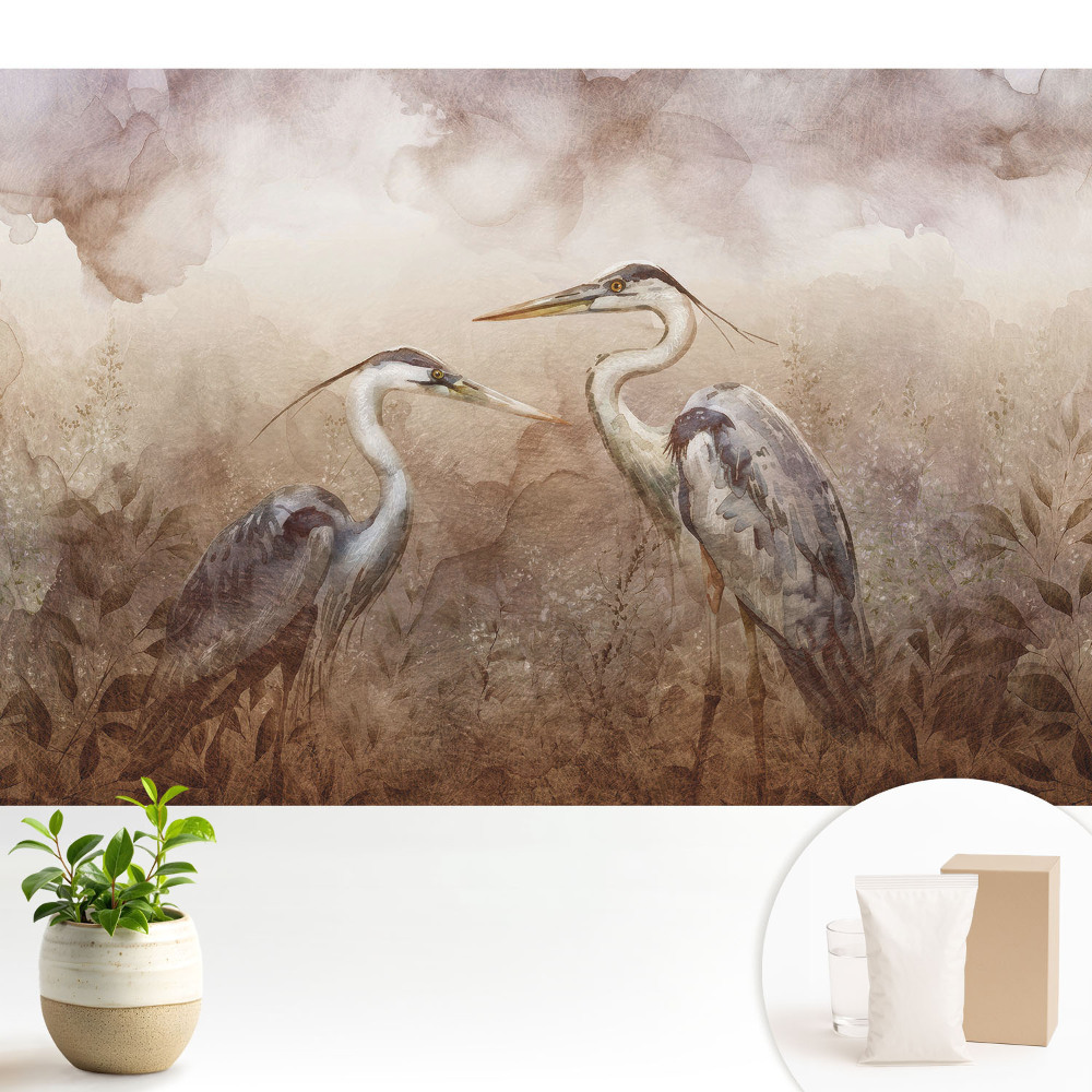 Tapeta do obývačky Dva žeriavy v jemných farbách