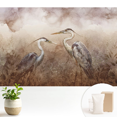 Tapeta do obývačky s motívom dvoch žeriavov v jemných farbách