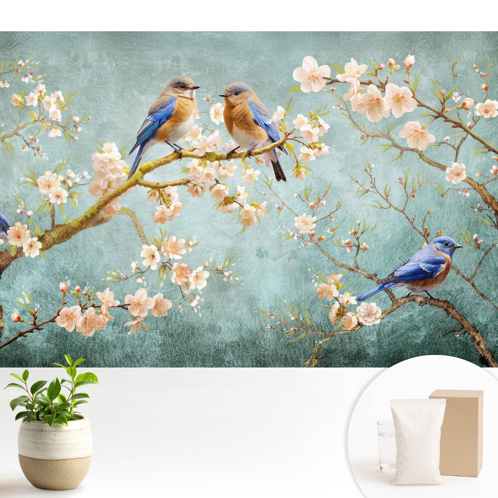 Tapeta na stenu Vtáky na kvitnúcich konároch pastelový vzor