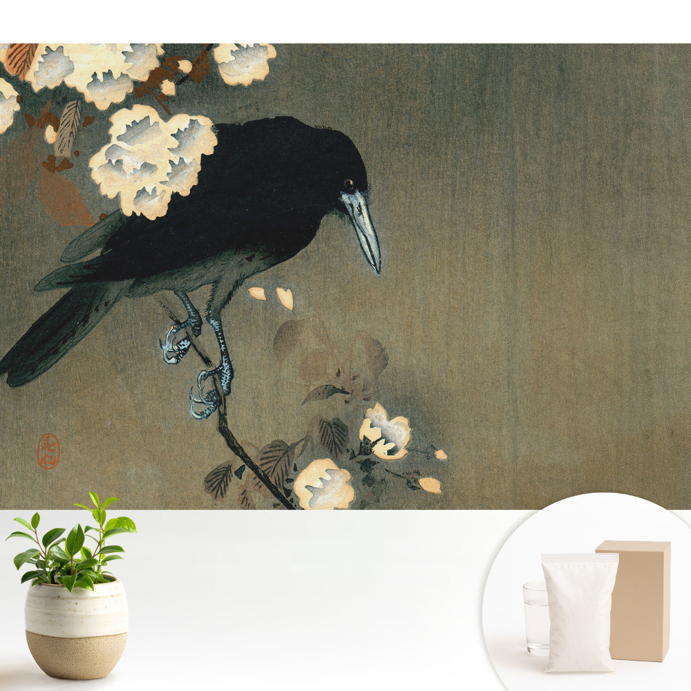 Tapeta do obývačky Japonský vták v kvetoch