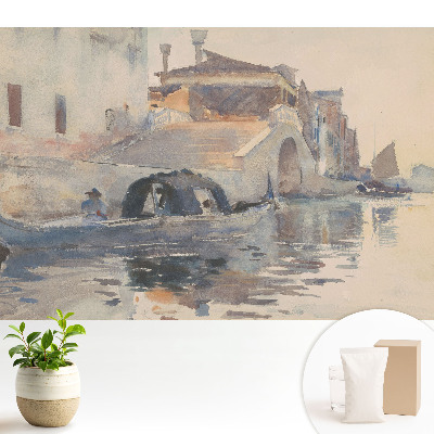 Tapeta s akvarelovou scénou Benátok s motívom harmonickej vodnej krajiny