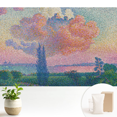 Tapeta s krajinou a oblakmi na farebnom pozadí