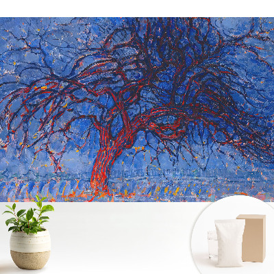 Tapeta do obývačky s expresívnym abstraktným motívom v modrých tónoch